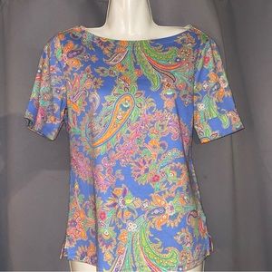 Lauren Ralph Lauren petite blue paisley cotton top